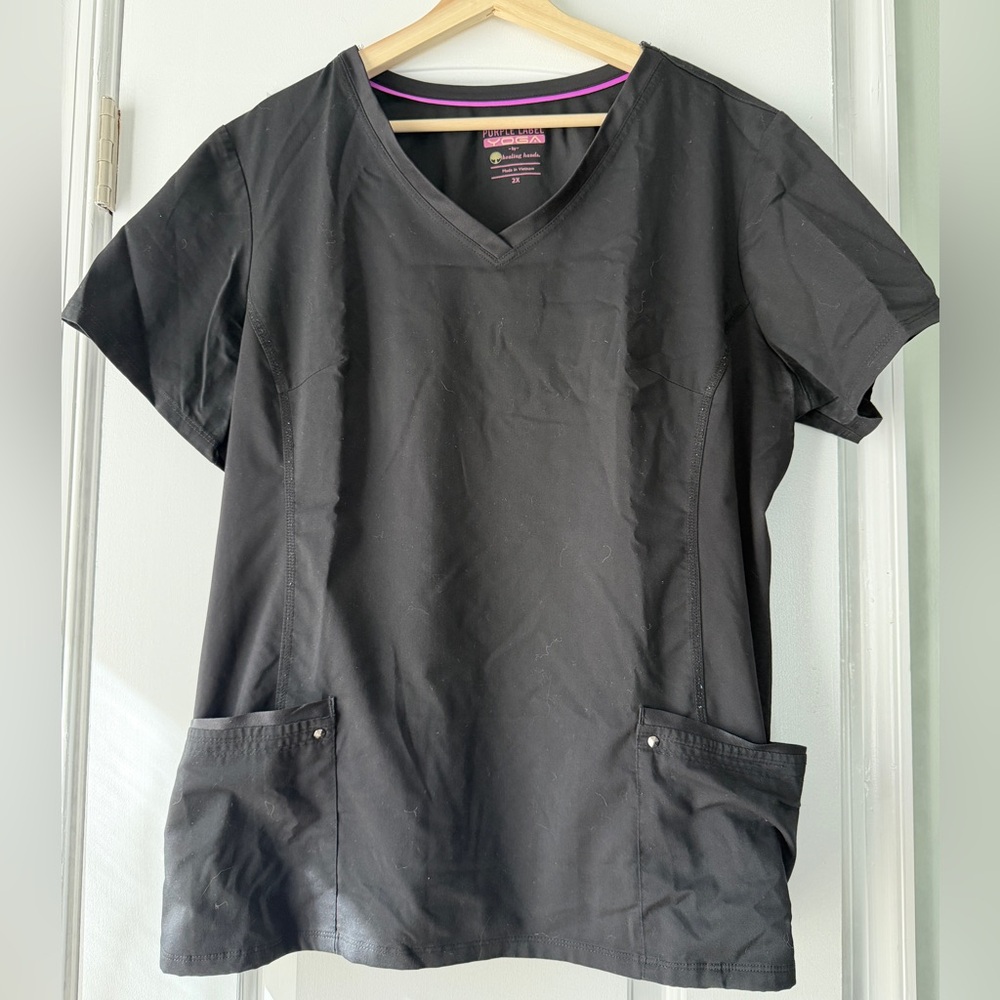 Like New Purple Label Yoga by Healing Hands scrub top, black, XXL 2XL